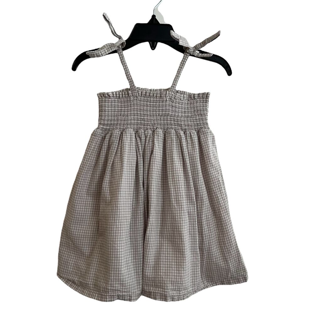 Jamie Kay Girls Gingham Smocked Sundress in Beige and White